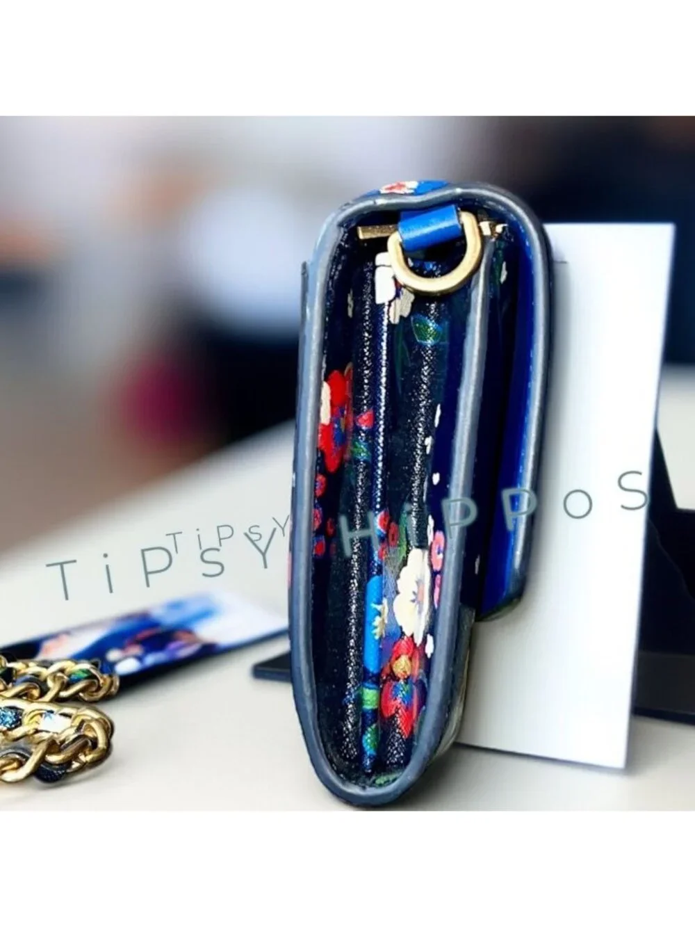 Adorable Tory Burch Dark Blue and Floral Robinon Shoulder Bag/Crossbody